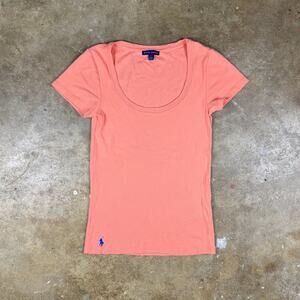 Ralph Lauren Women’s Pink Scoop Neck Tee‎ Shirt Medium Coral Short Sleeve